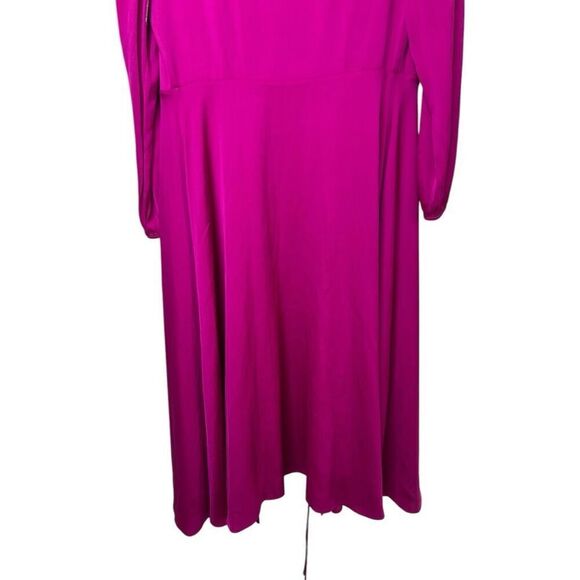 Milly Halley Fuschia Pink Faux-Wrap Satin Midi Dress Size 6 Ruffle Neiman Marcus - Picture 6 of 8